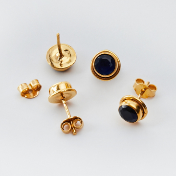 Srebrne kolczyki sztyfty z szafirem AG925 pozłacane 6,5mm
