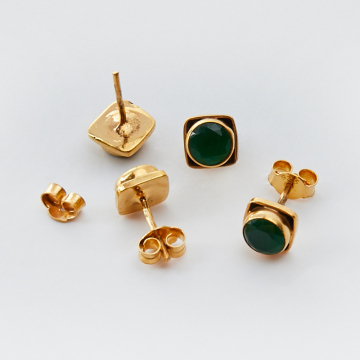 Srebrne kolczyki sztyfty z zielonym onyksem AG927 pozłacane 6mm