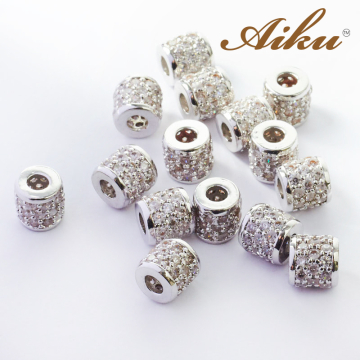 Koralik walec z cyrkoniami rodowany 7mm