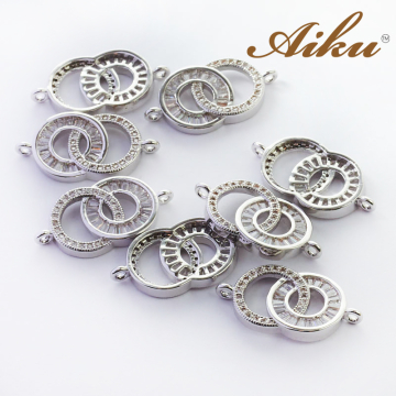 Łącznik dwa koła z cyrkoniami rodowany 23mm