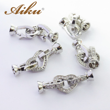 Zapięcie do pereł z cyrkoniami serce rodowane 31mm