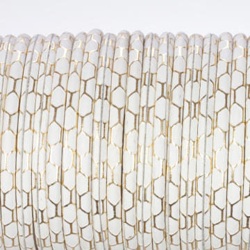 Rzemień klejony biały ze złoty wzorkiem 4mm