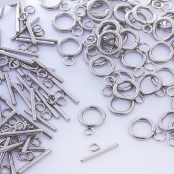 Zapięcie toggle kółko i patyczek ze stali chirurgicznej w kolorze srebrnym 12mm