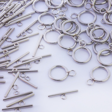 Zapięcie toggle kółko i patyczek ze stali chirurgicznej w kolorze srebrnym 14mm
