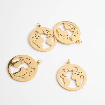 Zawieszka ze stali chirurgicznej globus w kolorze złotym 20,5mm