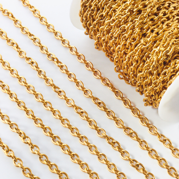 Łańcuch ze stali chirurgicznej owal gładki w kolorze złotym 10x8mm