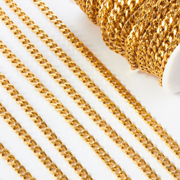 Łańcuch ze stali chirurgicznej pancerka gruba w kolorze złotym 12x8mm