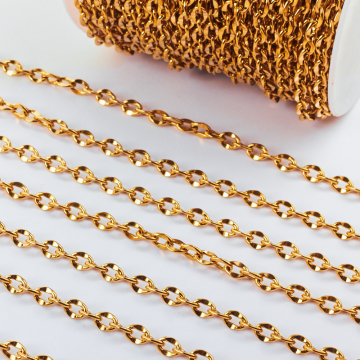 Łańcuszek ze stali chirurgicznej owale gniecione w kolorze złotym 7x5mm