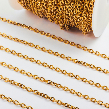 Łańcuszek ze stali chirurgicznej owale fasetowane w kolorze złotym 5x3,5mm