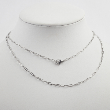 Łańcuszek ze stali chirurgicznej płaski owal podłużny z zapięciem w kolorze srebrnym 75cm