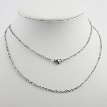 Łańcuszek ze stali chirurgicznej płaski owal z zapięciem w kolorze srebrnym 75cm