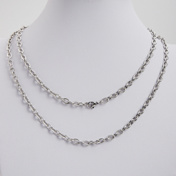 Łańcuszek ze stali chirurgicznej owale nacinane w kolorze srebrnym 50cm