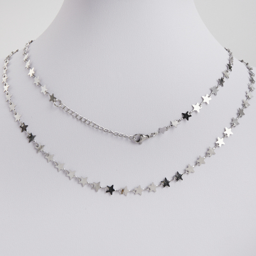 Łańcuszek ze stali chirurgicznej gwiazdki w kolorze srebrnym 50cm