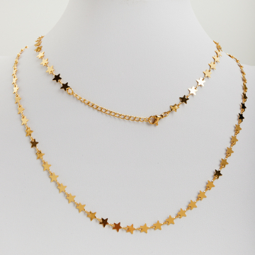 Łańcuszek ze stali chirurgicznej gwiazdki w kolorze złotym 50cm