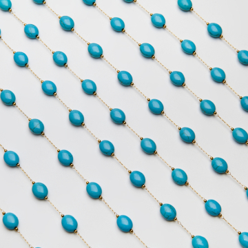 Łańcuch z howlitem niebieskim ze stali chirurgicznej w kolorze złotym 9x5mm