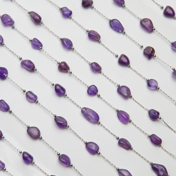 Łańcuch z ametystem ze stali chirurgicznej w kolorze srebrnym 13x4mm