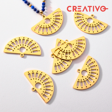 Baza do beadingu wachlarz z wycięciami ze stali chirurgicznej w kolorze złotym 30mm