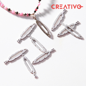 Baza do beadingu ze stali chirurgicznej piórko w kolorze srebrnym 25,6mm