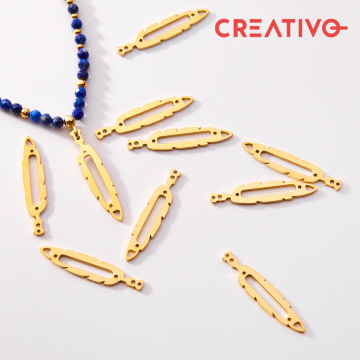 Baza do beadingu ze stali chirurgicznej piórko w kolorze złotym 25,6mm