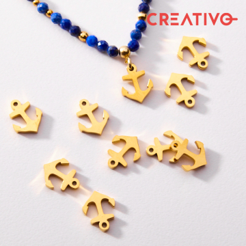 Zawieszka ze stali chirurgicznej kotwica w kolorze złotym 11mm