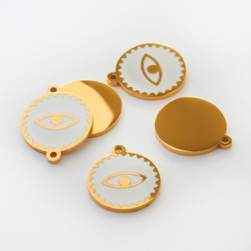 Zawieszka emaliowana kółko ze stali chirurgicznej w kolorze złotym oczko białe 13mm