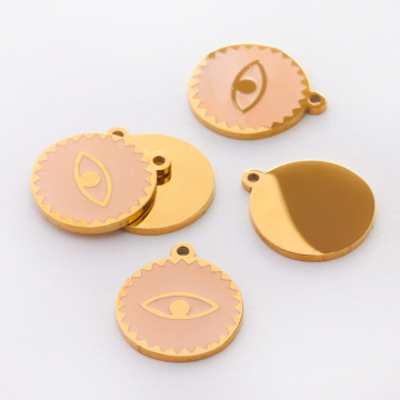 Zawieszka emaliowana kółko ze stali chirurgicznej w kolorze złotym oczko brzoskwiniowe 13mm