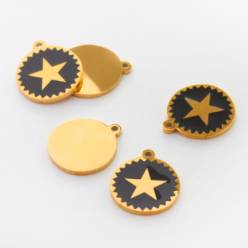 Zawieszka emaliowana kółko ze stali chirurgicznej w kolorze złotym gwiazdka czarna 13mm