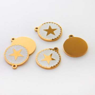 Zawieszka emaliowana kółko ze stali chirurgicznej w kolorze złotym gwiazdka biała 13mm