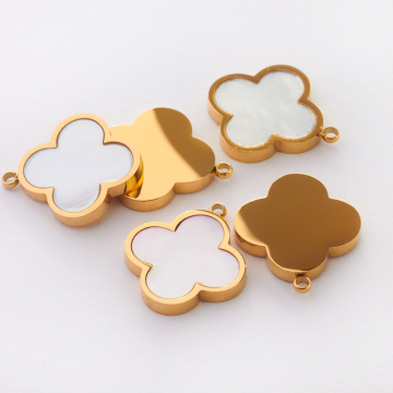 Zawieszka ze stali chirurgicznej z masą perłową koniczyna marokańska w kolorze złotym 16mm