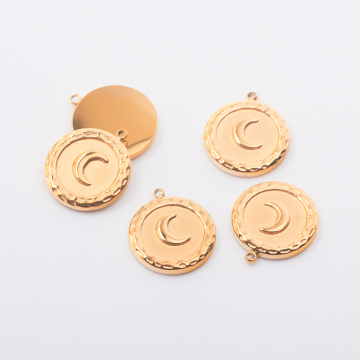 Zawieszka ze stali chirurgicznej kółko z księżycem w kolorze złotym 14mm