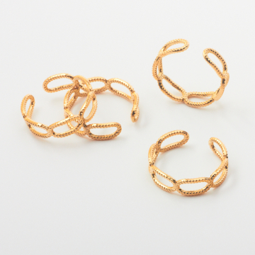 Pierścionek ze stali chirurgicznej regulowany karbowane owale w kolorze złotym 20,5mm