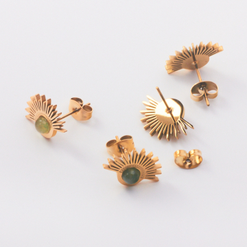 Kolczyki ze stali chirurgicznej z zielonym awenturynem w kolorze złotym 10,5mm