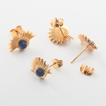 Kolczyki ze stali chirurgicznej z lapis lazuli w kolorze złotym 10,5mm