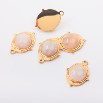 Zawieszka ze stali chirurgicznej z kamieniem słonecznym w kolorze złotym 20mm