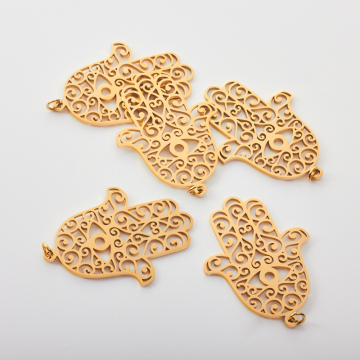 Zawieszka ze stali chirurgicznej ręka fatimy do naszyjników w kolorze złotym 33x26mm