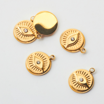 Zawieszka ze stali chirurgicznej oko proroka z cyrkonią w kolorze złotym 8,5mm