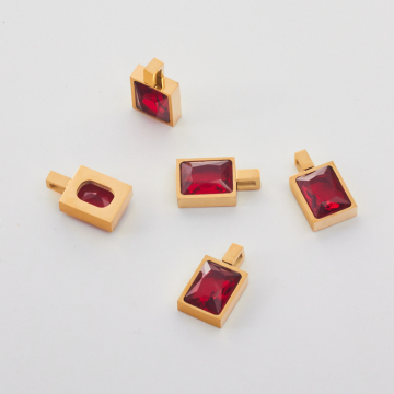 Zawieszka ze stali chirurgicznej prostokąt z cyrkonią ruby w kolorze złotym 9,5x7,5mm