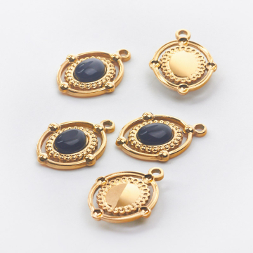 Zawieszka ze stali chirurgicznej owal z onyksem w kolorze złotym 21,5mm