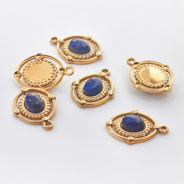 Zawieszka ze stali chirurgicznej owal z lapis lazuli w kolorze złotym 21,5mm