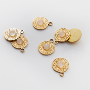 Zawieszka ze stali chirurgicznej kółko z kryształem górskim w kolorze złotym 19mm PVD