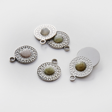 Zawieszka ze stali chirurgicznej kółko z labradorytem w kolorze srebrnym 19mm