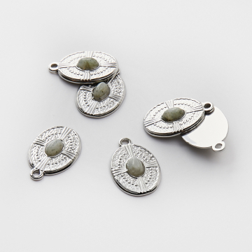 Zawieszka ze stali chirurgicznej owal z labradorytem w kolorze srebrnym 21mm