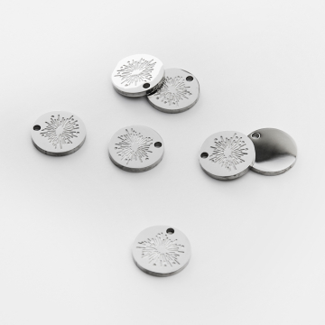 Zawieszka ze stali chirurgicznej grawerowana kółko z dmuchawcem w kolorze srebrnym 12mm