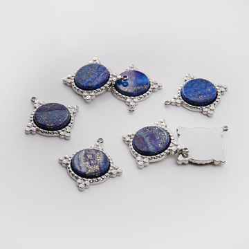 Zawieszka ze stali chirurgicznej kółko z lapis lazulI w kolorze srebrnym 25mm