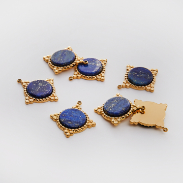 Zawieszka ze stali chirurgicznej kółko z lapis lazuli w kolorze złotym 25mm PVD
