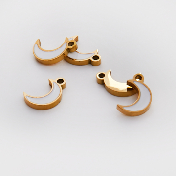 Emaliowana zawieszka ze stali chirurgicznej biały księżyc w kolorze złotym 8,5mm PVD