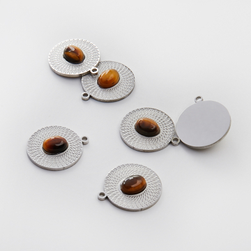 Zawieszka ze stali chirurgicznej kółko nacinane z tygrysim okiem w kolorze srebrnym 21mm