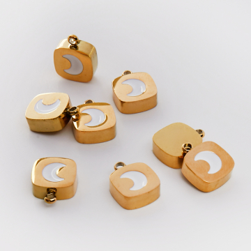 Emaliowana zawieszka ze stali chirurgicznej białym księżycem w kolorze złotym 11mm PVD