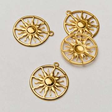 Zawieszka ze stali chirurgicznej słońce w kole w kolorze złotym 24mm PVD