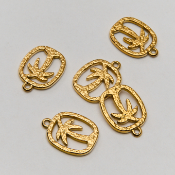 Zawieszka ze stali chirurgicznej palma w kolorze złotym 19mm PVD